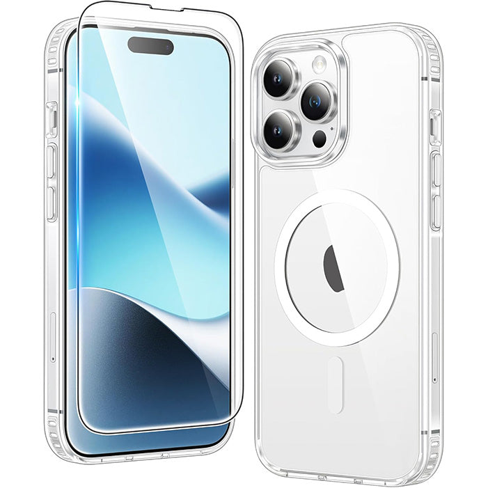 FNTCASE for iPhone 14 Pro Max Clear Phone Case: Magnetic Charging Shockproof Magsafe Support