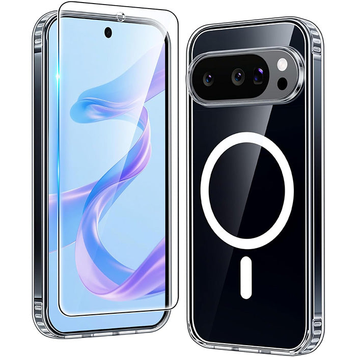 Google Pixel 10/10 Pro/9/9 Pro 6.3 inch Clear Phone Case: Magnetic Charging Shockproof Magsafe Support