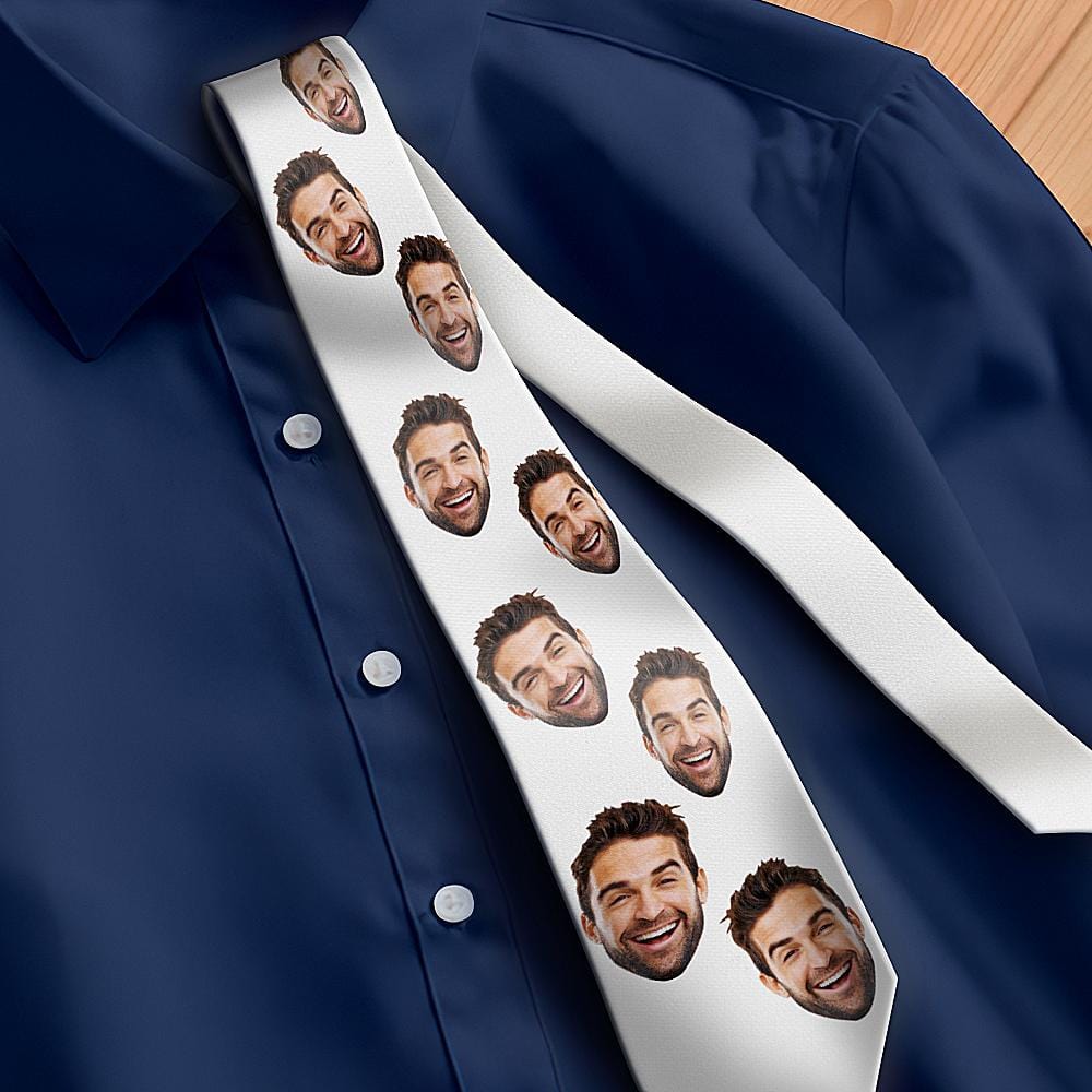 Graduation Gift Custom Tie with Face - White