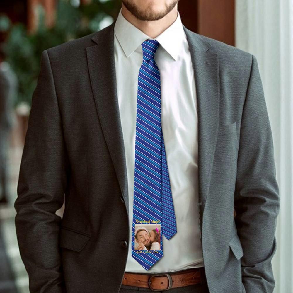 Father-in-law Gift Picture Tie with Blue Stripes - "I Love You Dad"