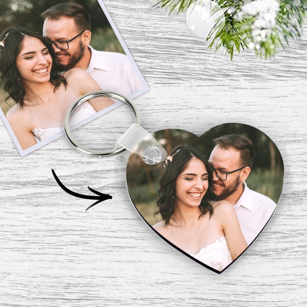 Custom Wooden Keychain Photo Keychain 5 Year Wood Anniversary Gift