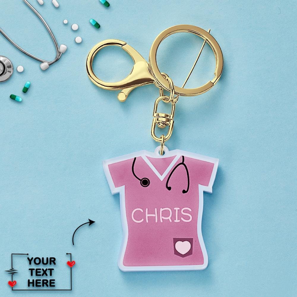 Gift For Doctor Custom Name Keychain - Pink