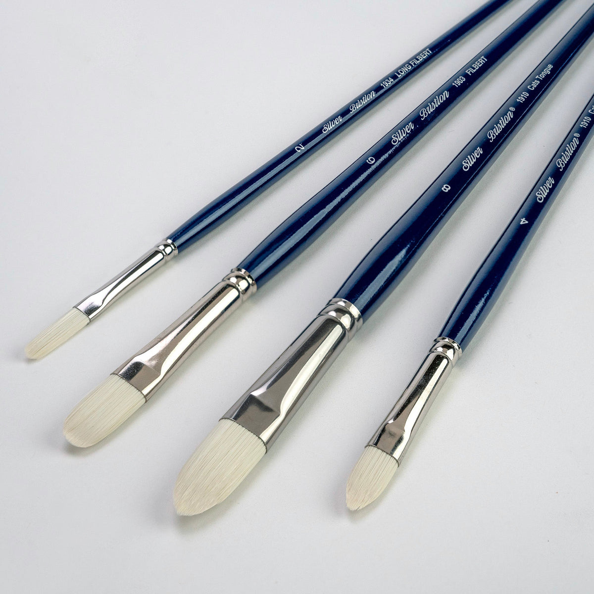 Bristlon® 4pc Cats Tongue and Filbert Brush Set | Long Handle | BR-1954 - Cat's Tongues & Filberts