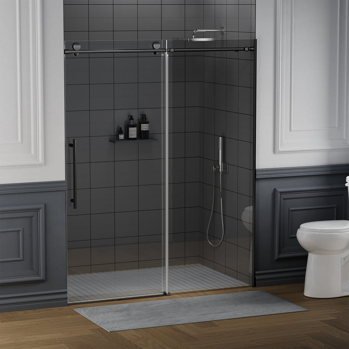 CALYZ Frameless Shower Door / Single Sliding 56-60"W Matte Black
