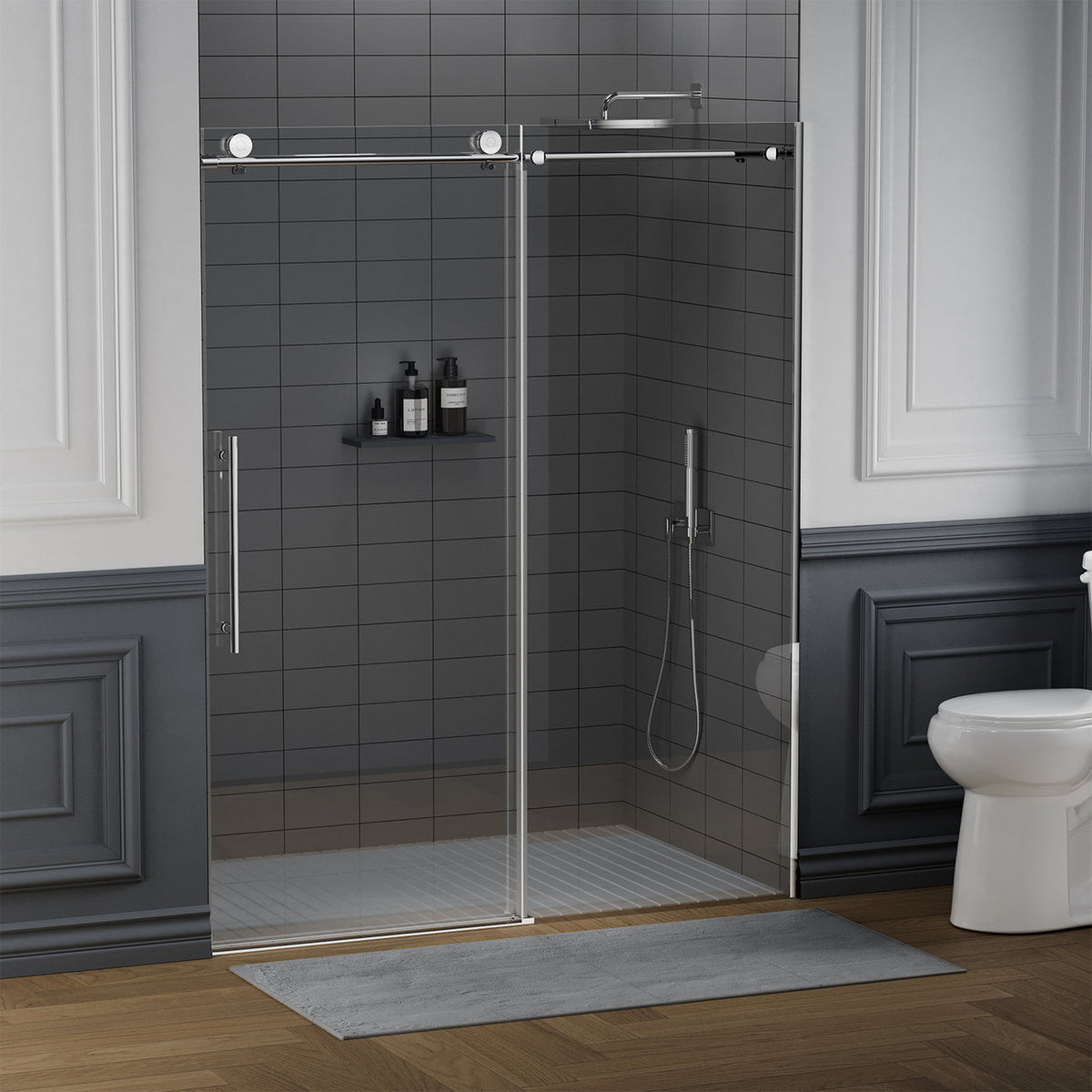 CALYZ Frameless Shower Door / Single Sliding 56-60"W Brushed Nickel