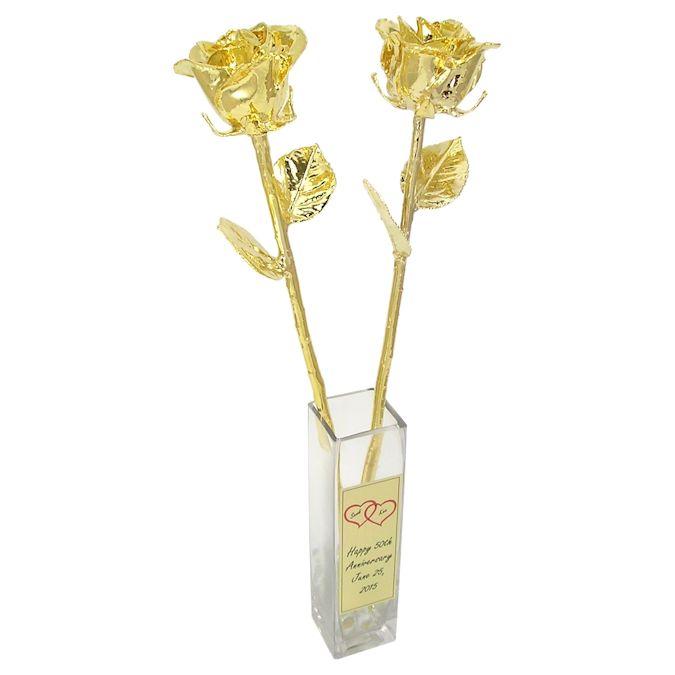 17" 24k Dipped Roses in Personalized Vase
