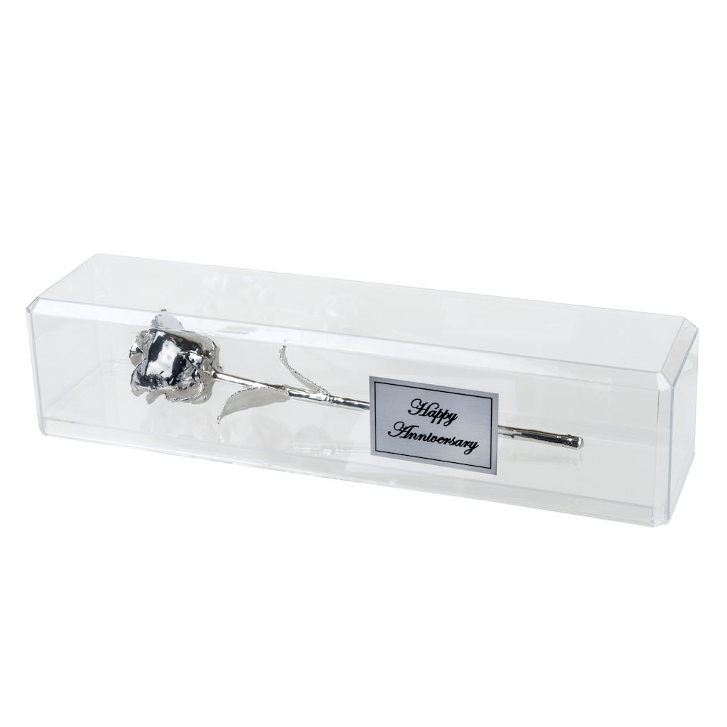 11" All Silver Rose in Personalized Museum Case