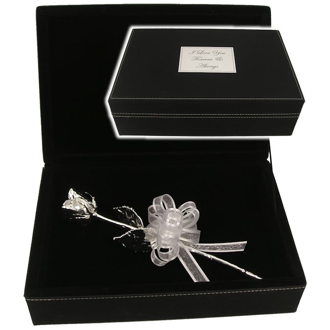 11" All Silver Rose in Personalized Leatherette Case
