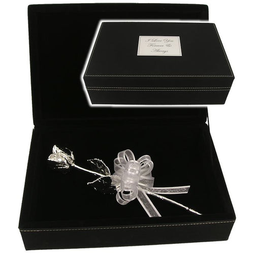 11" All Silver Rose in Personalized Leatherette Case