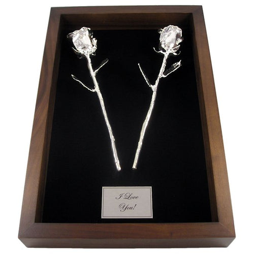 11" All Silver Roses in 25th Anniversary Gift Shadow Box