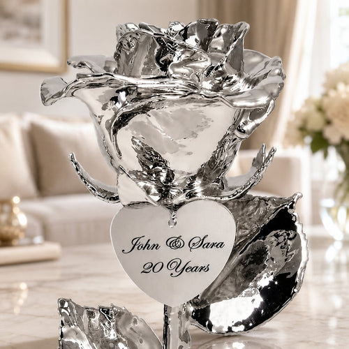 11" Personalized Platinum Rose: 20th Anniversary Gift