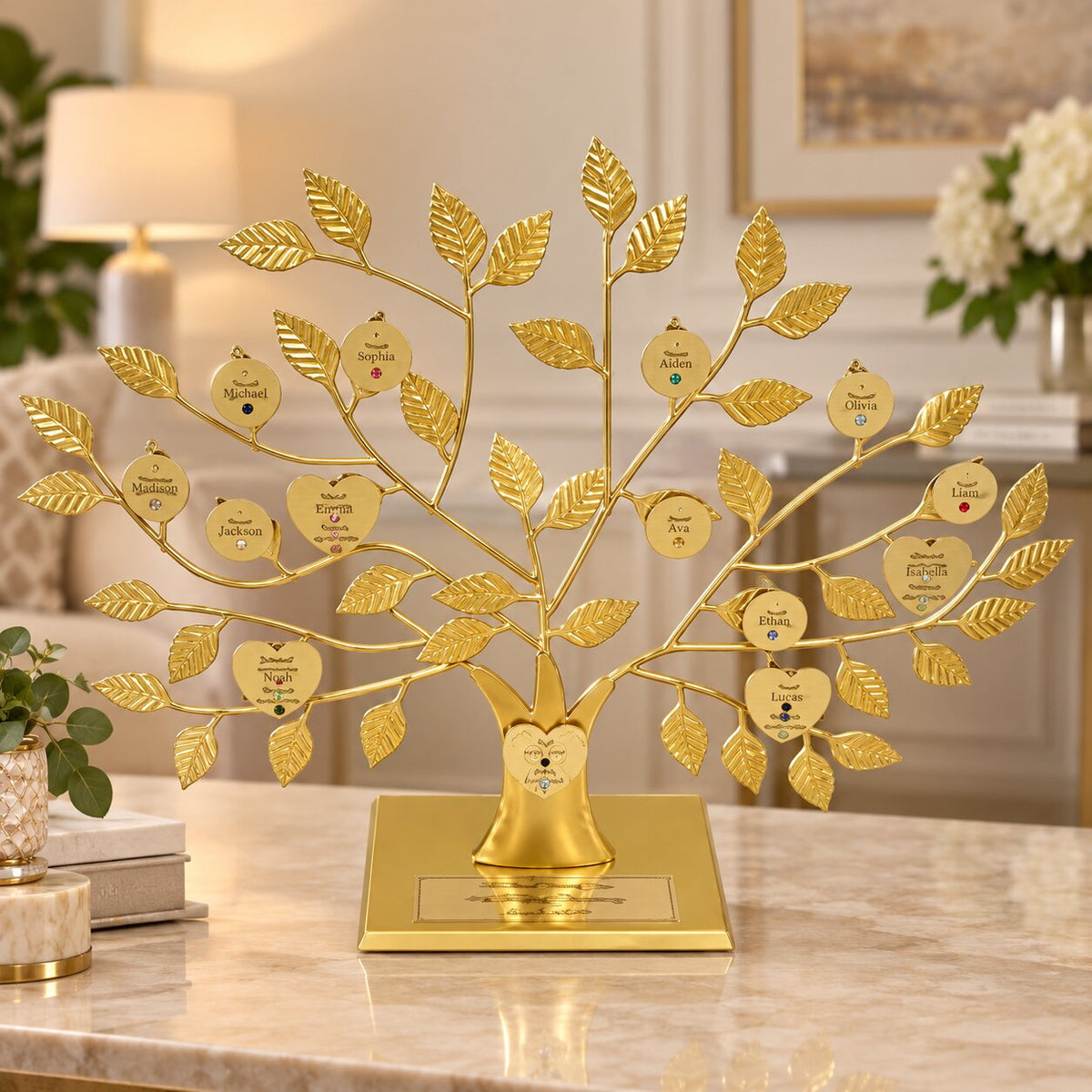 Gold Personalized Family Tree Stand 50th Anniversary Gift