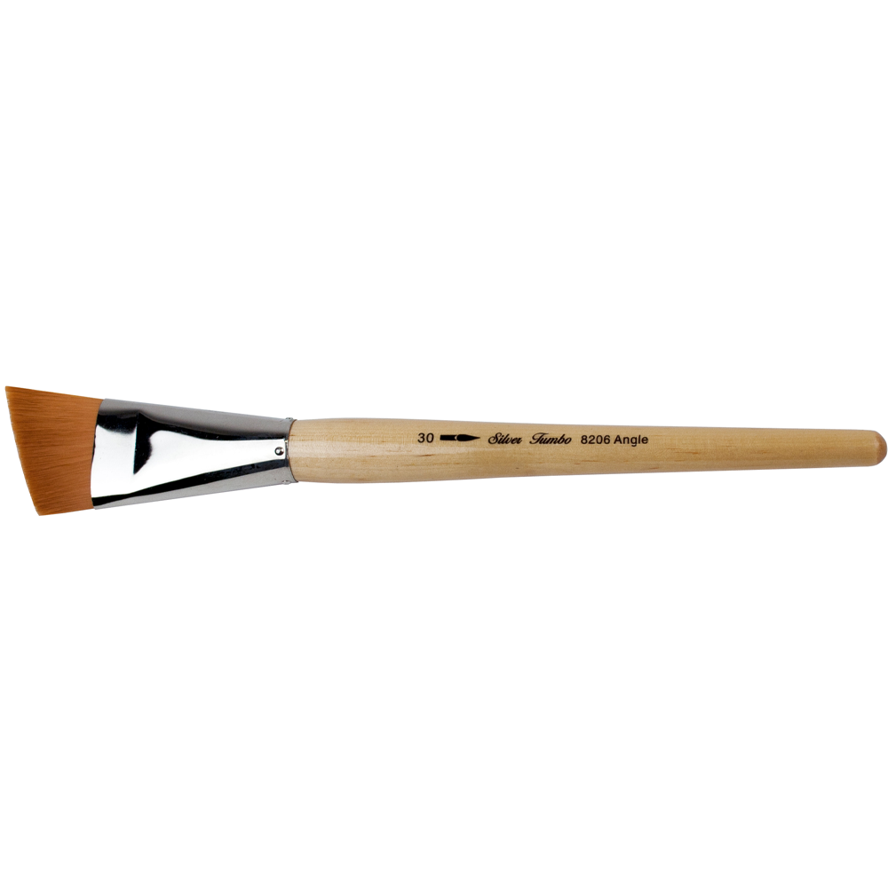 Silver Jumbo™ Golden Taklon Angle Paintbrush | Mid Length Handle | 8206 - Size 30