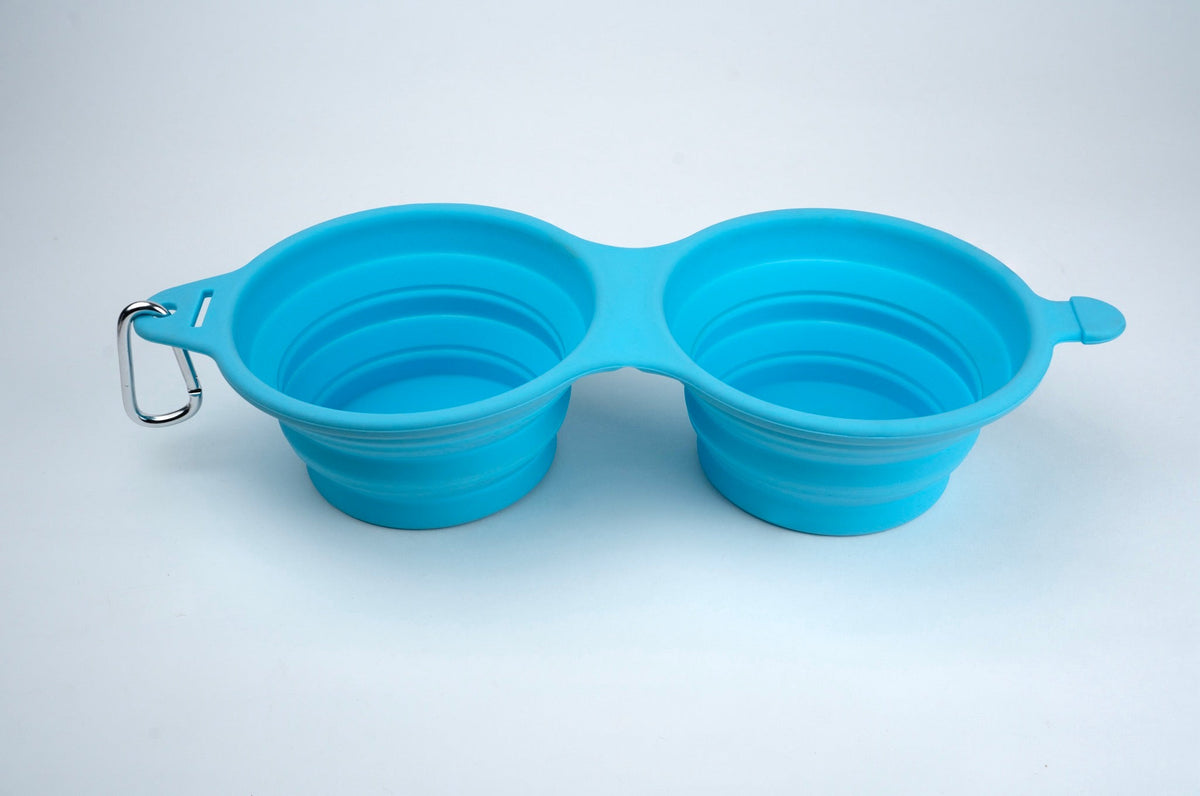 Silver Essentials Double Collapsible Silicone Water Bowl with Closure - Light Blue | 700ml • 2PK | 9006 - 2 Pack / Size Double 700ml / Light Blue
