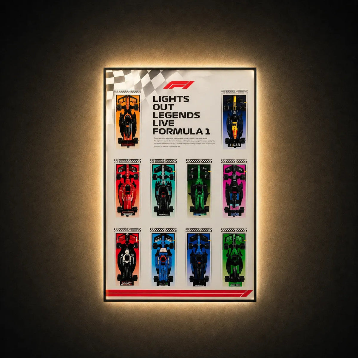 Wall Display Frame for LEGO® Speed Champions F1 10-Car – White - Speed F1 Series / Standard Display Edition
