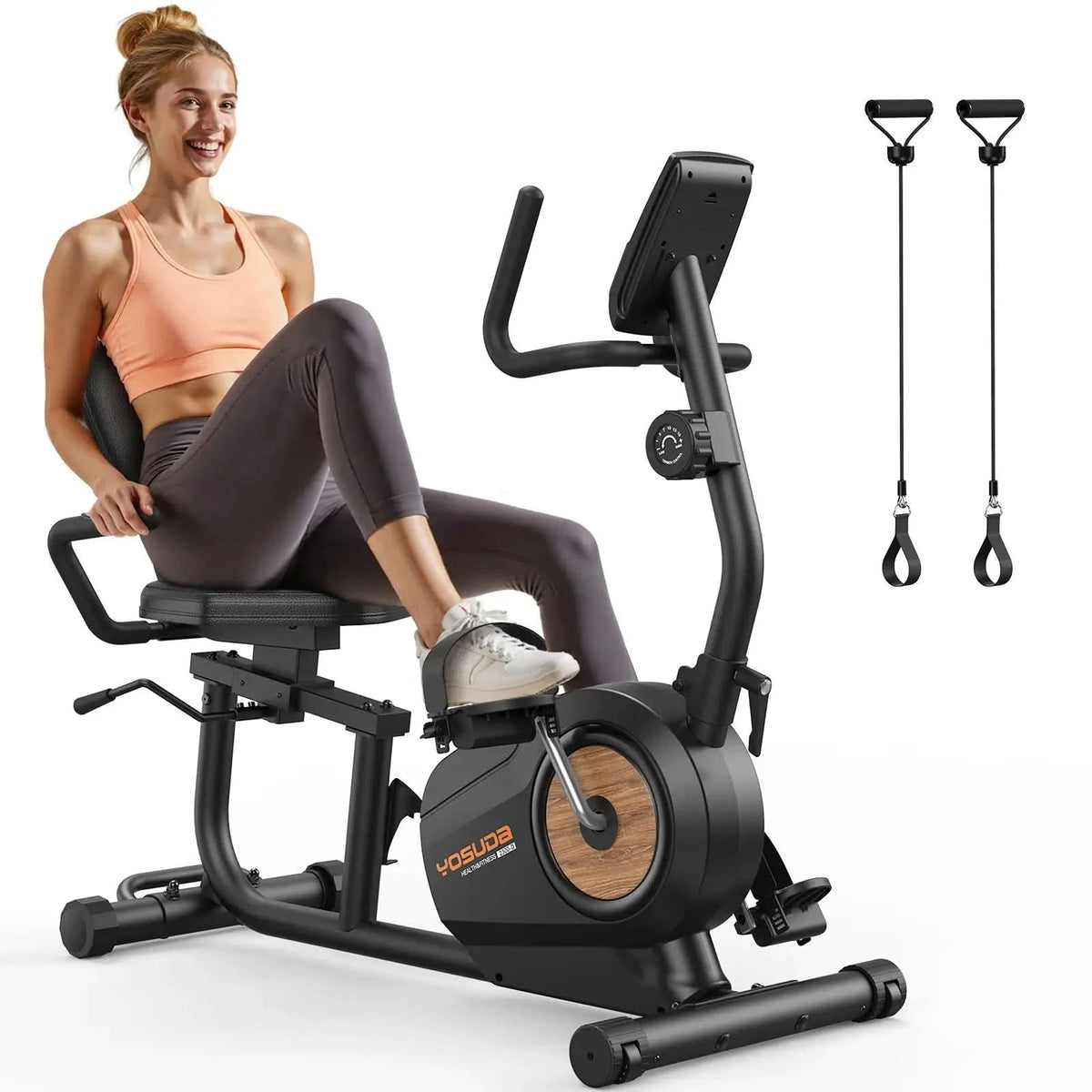 FED Fitness Yosuda Series RE2 Magnetic Recumbent Bike With Resistance Bands - Black
