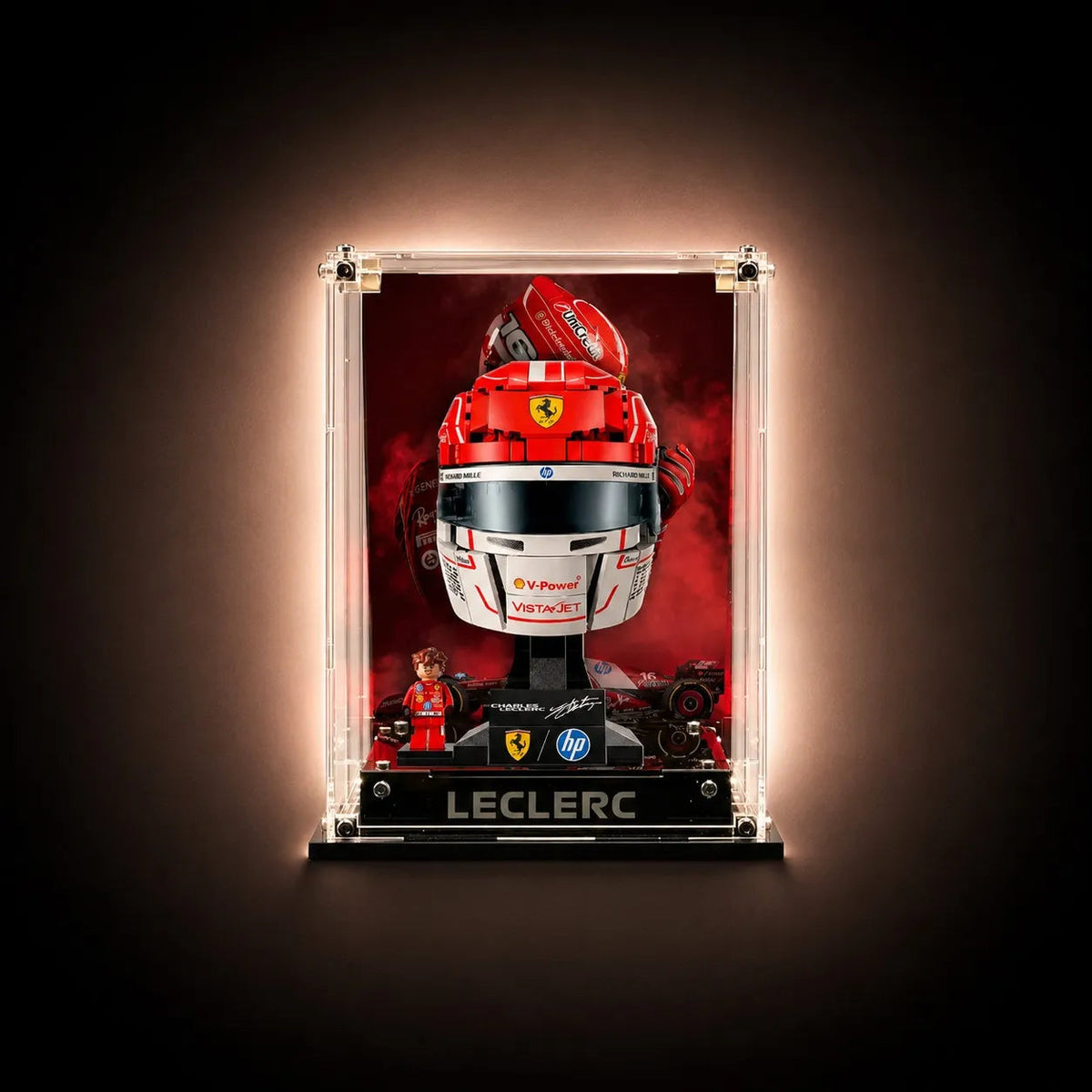 Acrylic Display Case Compatible with LEGO® Ferrari F1 Helmet Sets 43022 & 43014 - Charles Leclerc Helmet