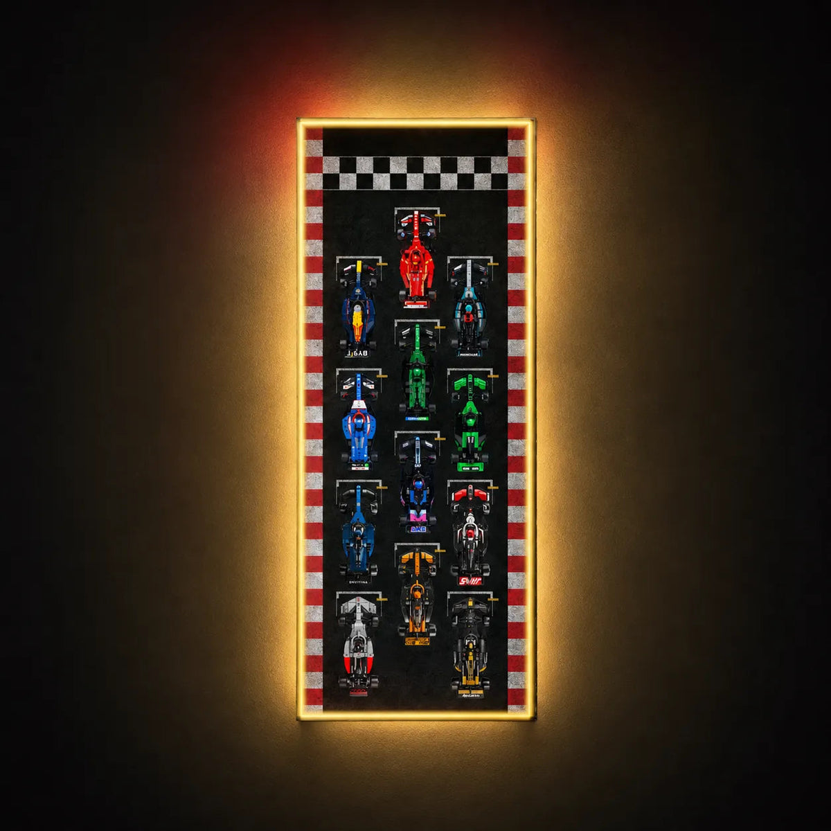 Wall Display Frame for LEGO® Speed Champions F1 | 12-Car | Track Version - 12 Cars — 47.2 × 17.7 in / Standard Display Edition