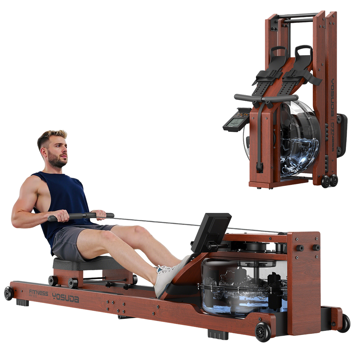 FED Fitness Yosuda Series RM5 Wooden Water Foldable Rowing Machine - CLASSIC-22L Water Tank