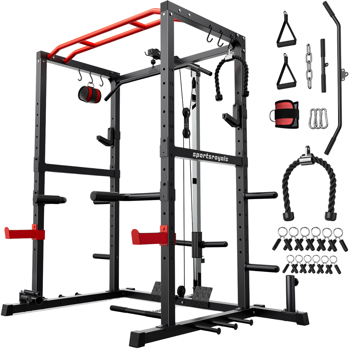 FED Fitness Sportsroyals Series RK2 Multi-Function Power Rack with Adjustable Cable System