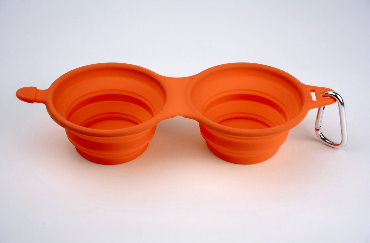 Silver Essentials Double Collapsible Silicone Water Bowl with Closure - Orange | 230ml • 2PK | 9005 - 2 Pack / Size Double 230ml / Orange