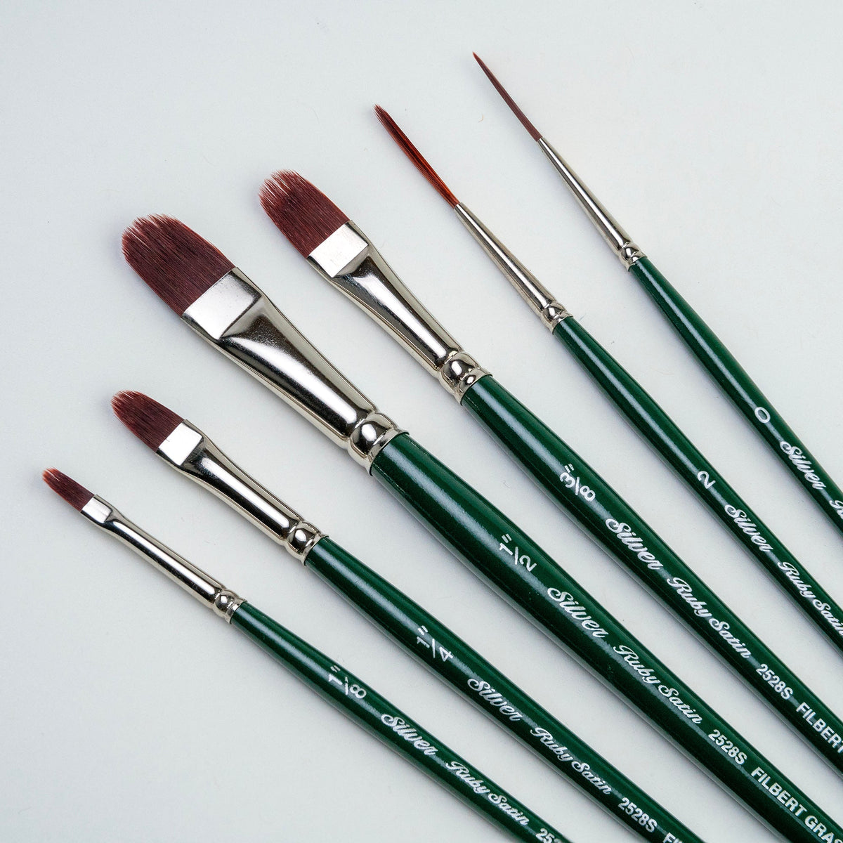 Ruby Satin® 6pc Filbert Comb & Script Liner Brush Set | Short Handle | RS-2550S - Filbert Comb and Script Liners